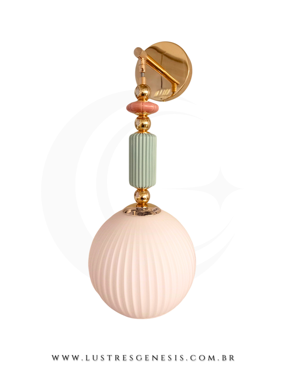 Lumin&aacute;ria de Parede Arandela Branco e Dourado em Vidro e Cer&acirc;mica 20x52cm para Escada e Corredor